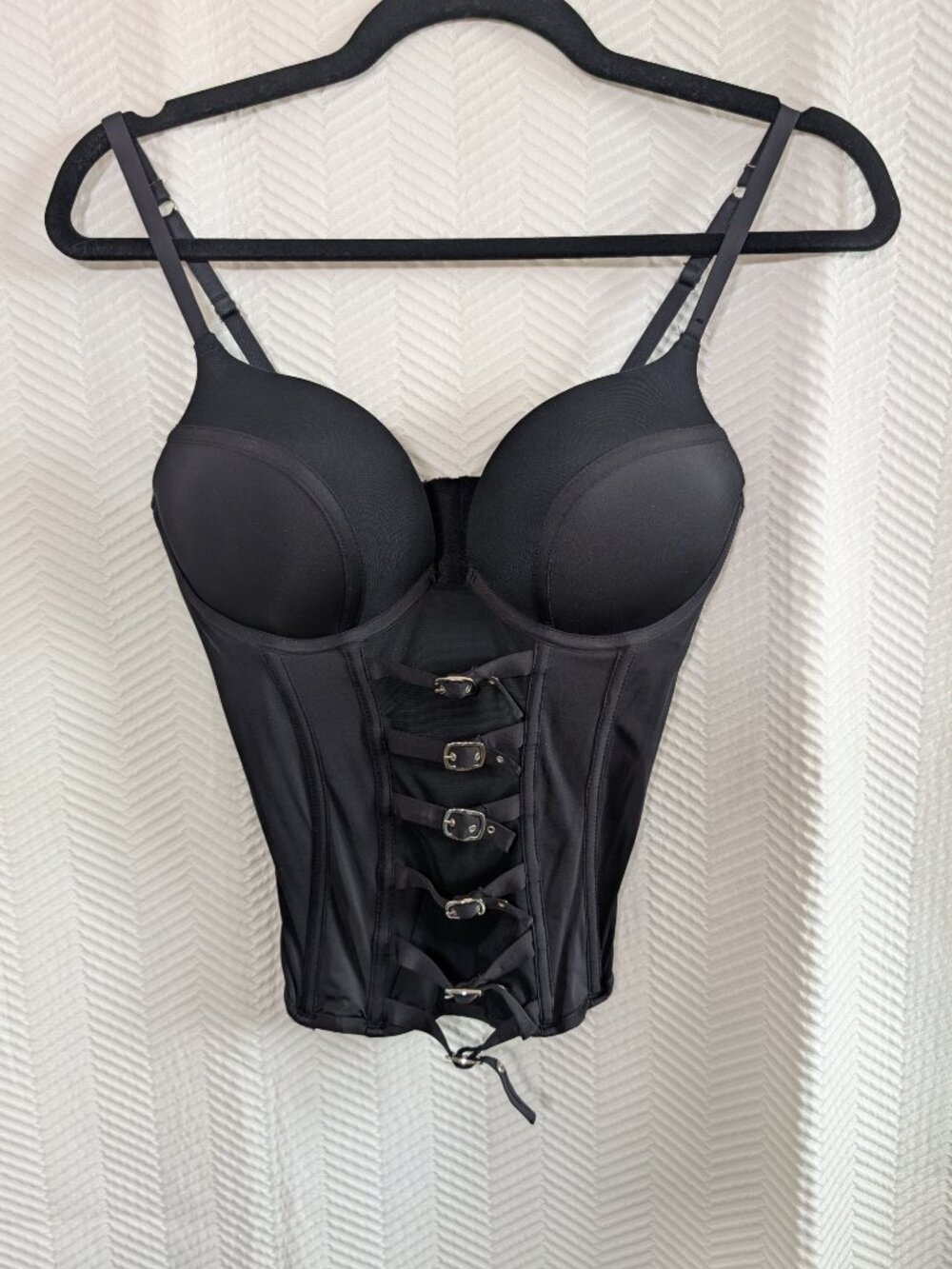 La Senza Black Double Push Up Corset Bustier Top With Silver Buckles Lingerie